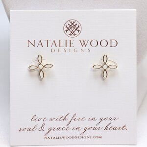 Natalie Wood Designs Gold Tone White Enamel Cross Stud Earrings $50 New